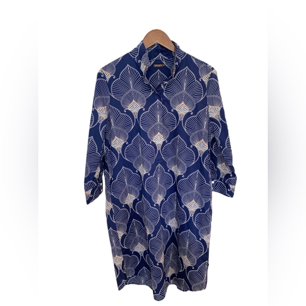 J. McLaughlin Neo Tangier Shirt Dress Women’s Medium Blue Cotton All Over Print